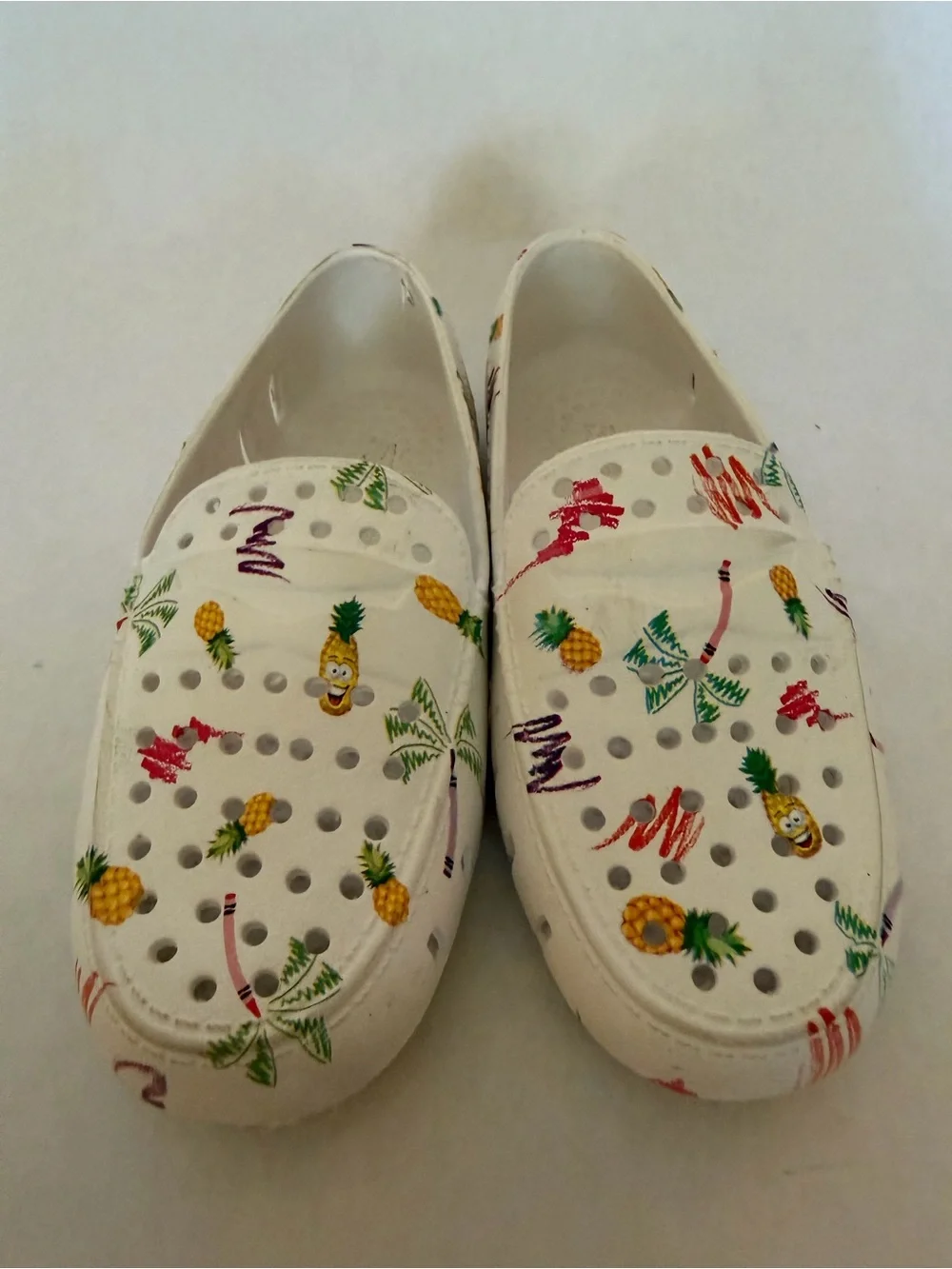 White Pineapple Print Kids Water Shoes - Slip-On Comfort